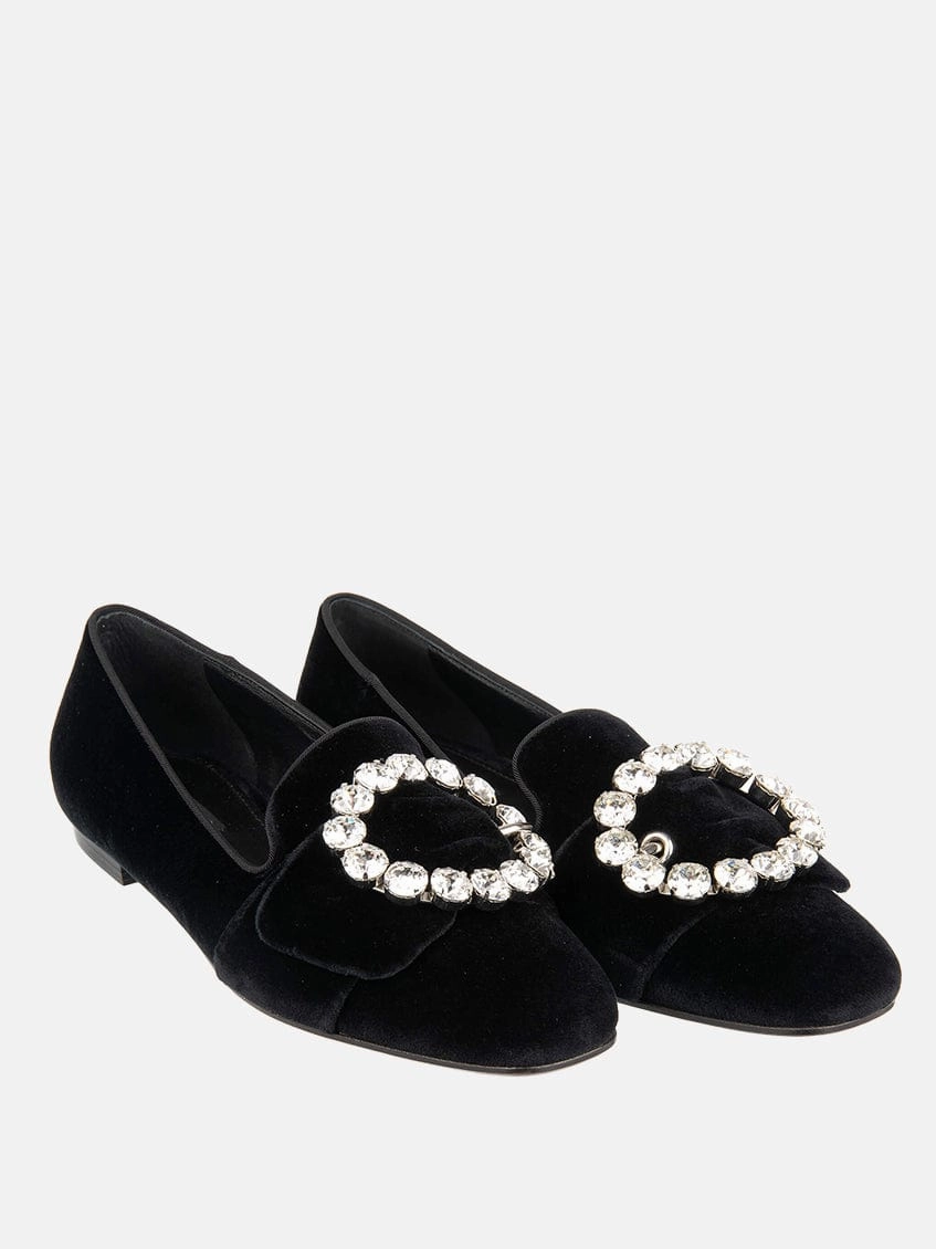 Bejeweled Buckle Velvet Loafers Flat Feet Walking Shoes