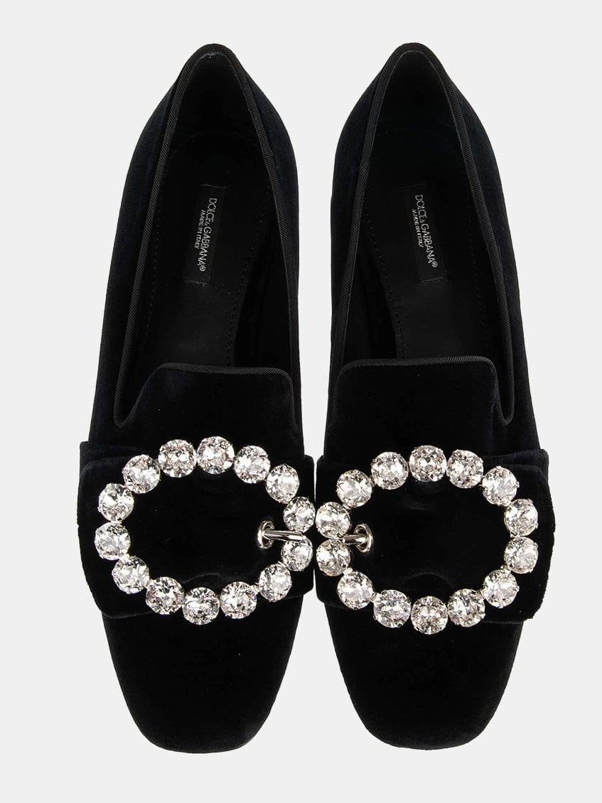 Bejeweled Buckle Velvet Loafers Clowse Flat Shoes