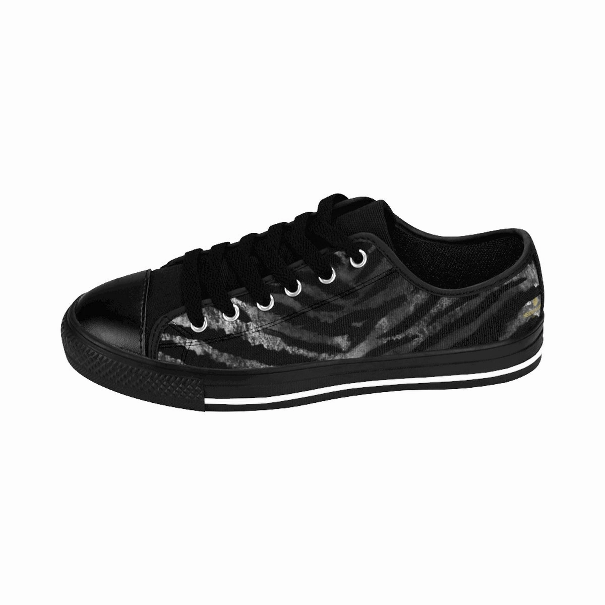 Neon Boots Dancehall & Saloon Black Tiger Striped Men's Sneakers, Animal Print Low Top Running Tennis Shoes For Men