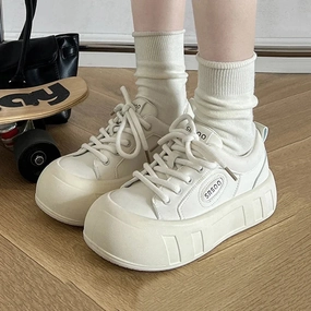 binfenxie  -  Versatile Thick Bottom Casual Sneakers New Women Advanced Little White Shoes Solid Color Lace-up Sports Board Shoes Women Yeezy Boost V Casual Shoes
