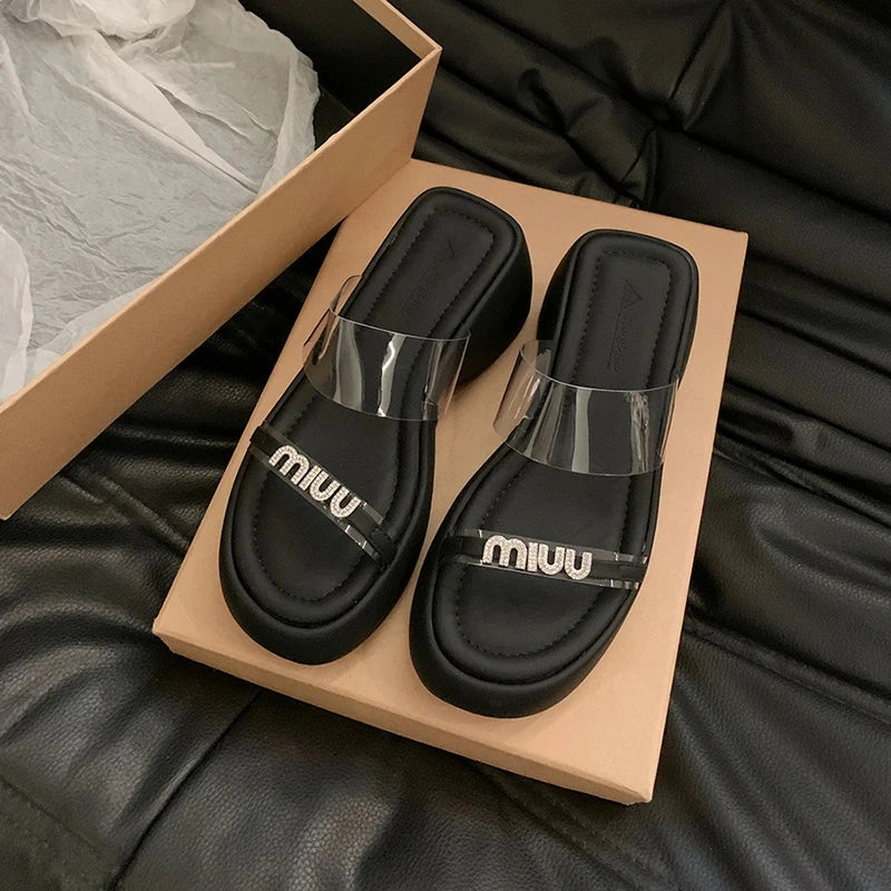 Pretty Ballet Slippers binfenxie Designer Summers Chunky Women Slippers Fashion Elegant Rhinestone Platform Thick Heel Slides Ladies Outdoor Beach Sandal