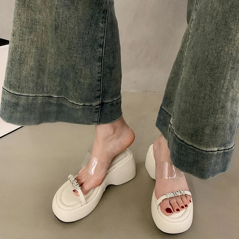 Toms.slippers binfenxie Designer Summers Chunky Women Slippers Fashion Elegant Rhinestone Platform Thick Heel Slides Ladies Outdoor Beach Sandal