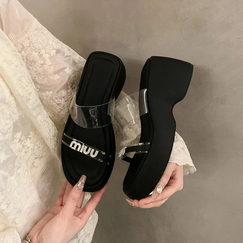 Cozy Slippers With Nut Logo binfenxie Designer Summers Chunky Women Slippers Fashion Elegant Rhinestone Platform Thick Heel Slides Ladies Outdoor Beach Sandal