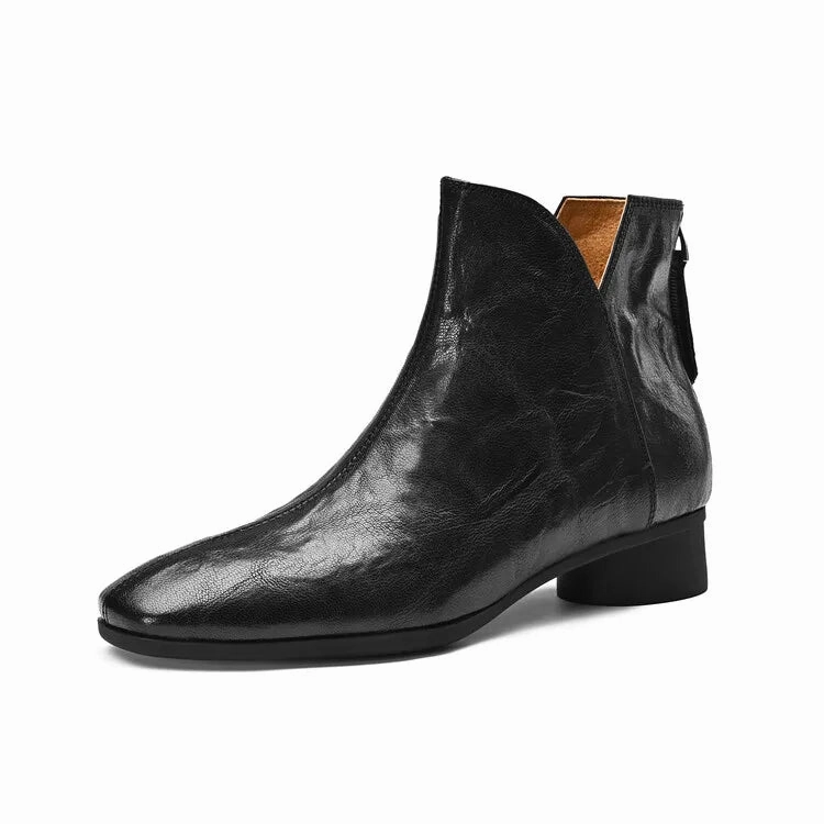 binfenxie NEW Autumn Women Boots Gnueine Leather Shoes for Women Square Toe Chunky Heel Shoes Black Zip Ankle Boots Handmade Western Boots Composite Toe Hiking Boots