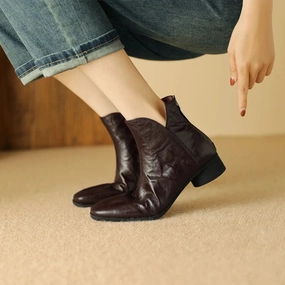 Boots New binfenxie NEW Autumn Women Boots Gnueine Leather Shoes for Women Square Toe Chunky Heel Shoes Black Zip Ankle Boots Handmade Western Boots