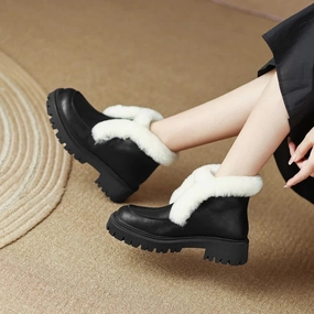 Indonesia Custom Boots binfenxie NEW Winter Shoes Women Split Leather Ankle Boots Women Round Toe Chunky Heel Women Shoes Platform Modern Boots Warm Wool Boots