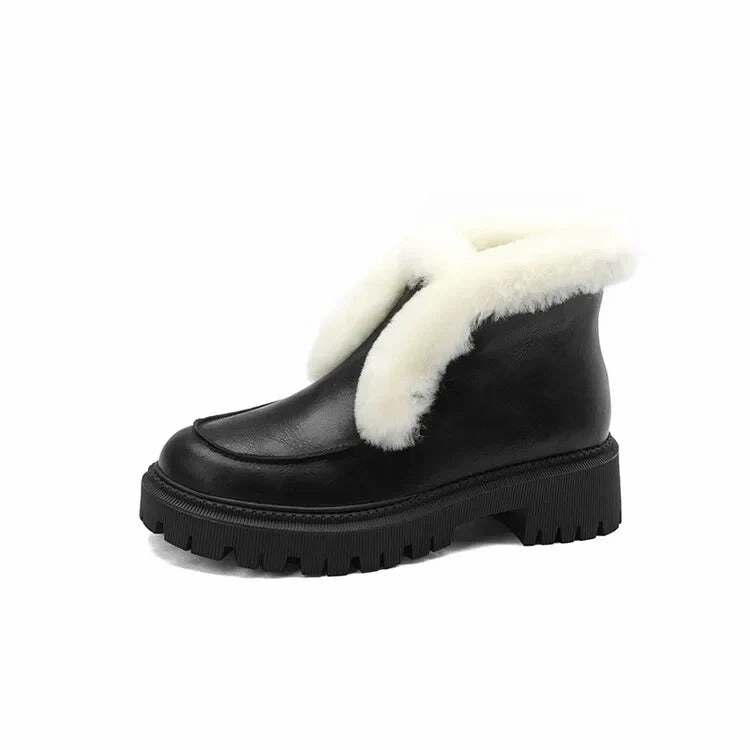 Steel Toe Rain Boots binfenxie NEW Winter Shoes Women Split Leather Ankle Boots Women Round Toe Chunky Heel Women Shoes Platform Modern Boots Warm Wool Boots