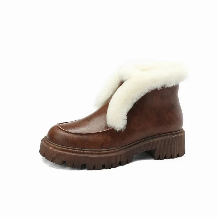 Boots Front Zip binfenxie NEW Winter Shoes Women Split Leather Ankle Boots Women Round Toe Chunky Heel Women Shoes Platform Modern Boots Warm Wool Boots