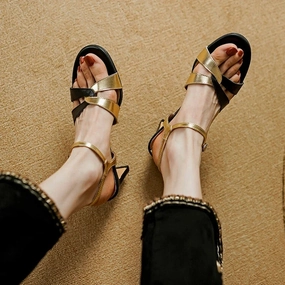 binfenxie Summer Women Sandals Round Toe High Heel Sandals Genuine Leather Shoes for Women Mixed Colors Shoes Elegant Impo Sandals