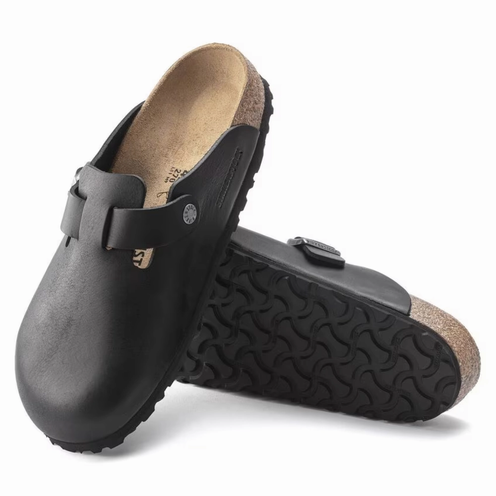 Birkenstock Men's Boston Grip Leather in Vintage Wood Black Camp Clogs