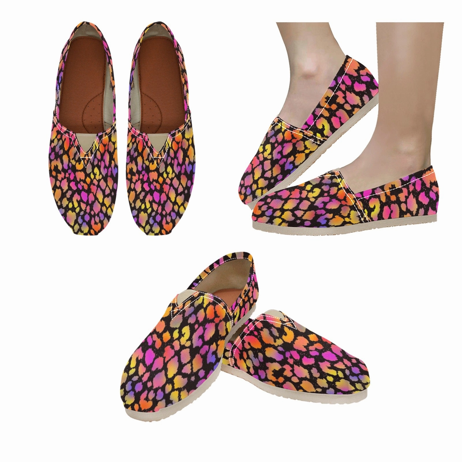 Black Pinky Leopard Women's Canvas Slip On Shoes Canvas Flat Shoes