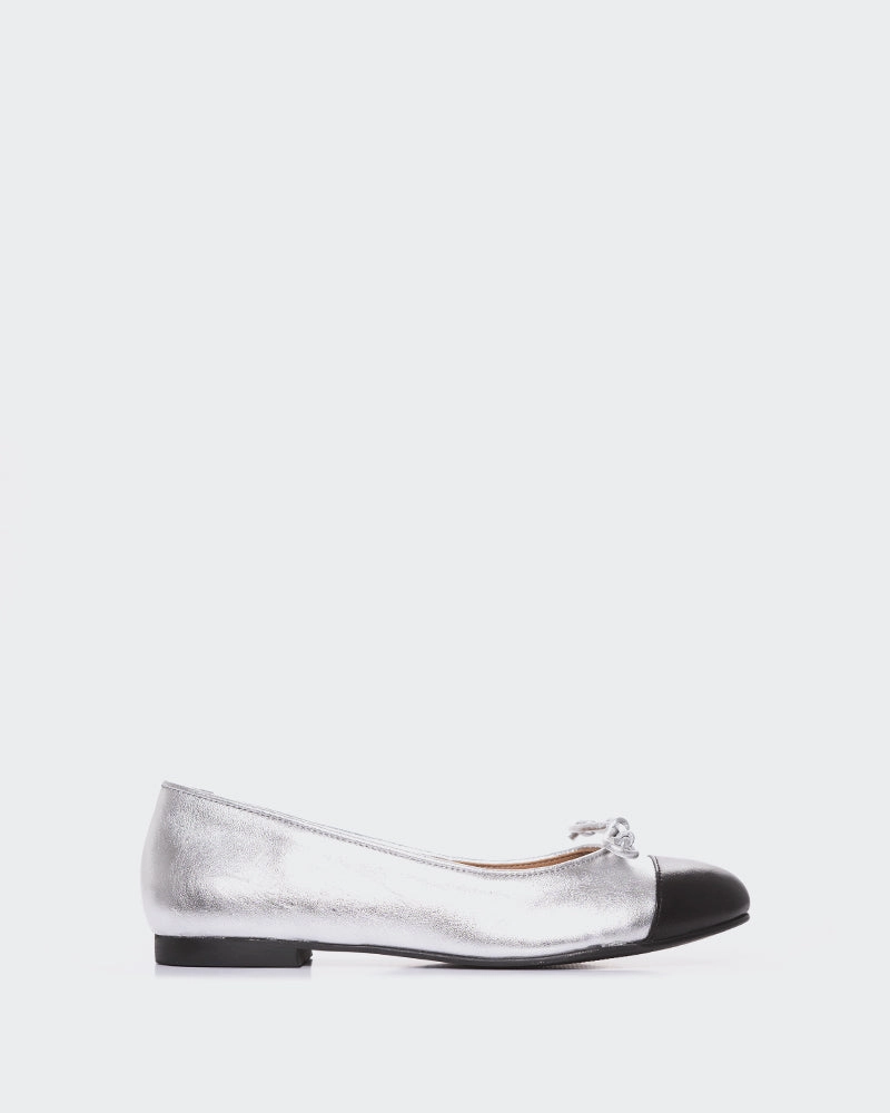Bory Silver Leather Flat Shoes Office Wear