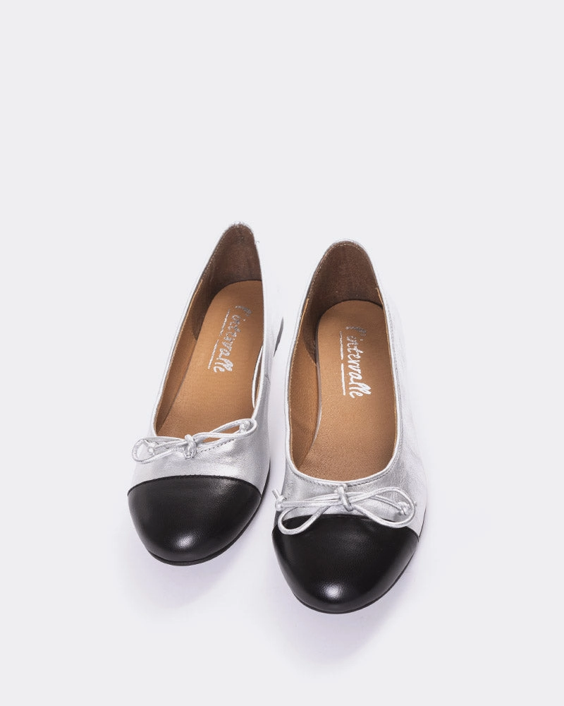 Bory Silver Leather Wide Leg Pants With Flat Shoes