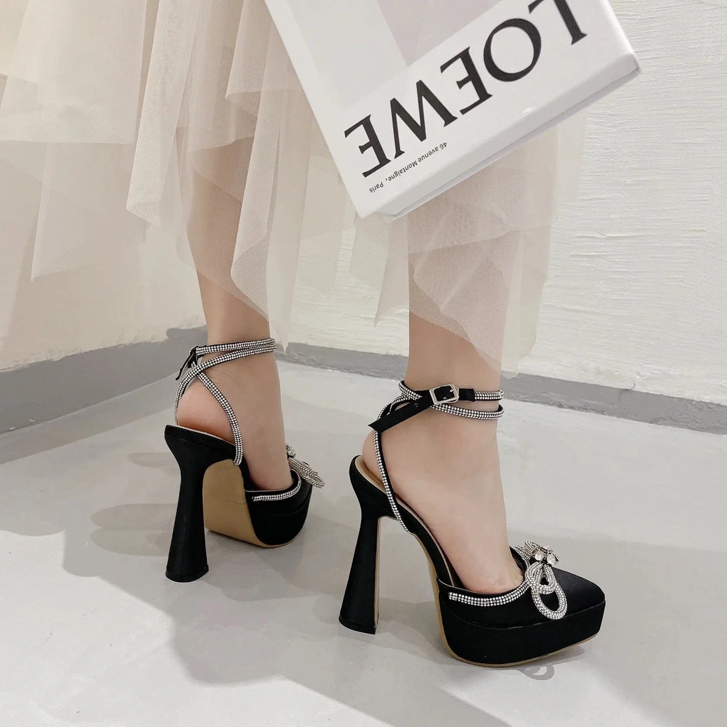 Knee Heeled Boots Bowknot Party Pumps Pointed Toe Platform Heel Shoes