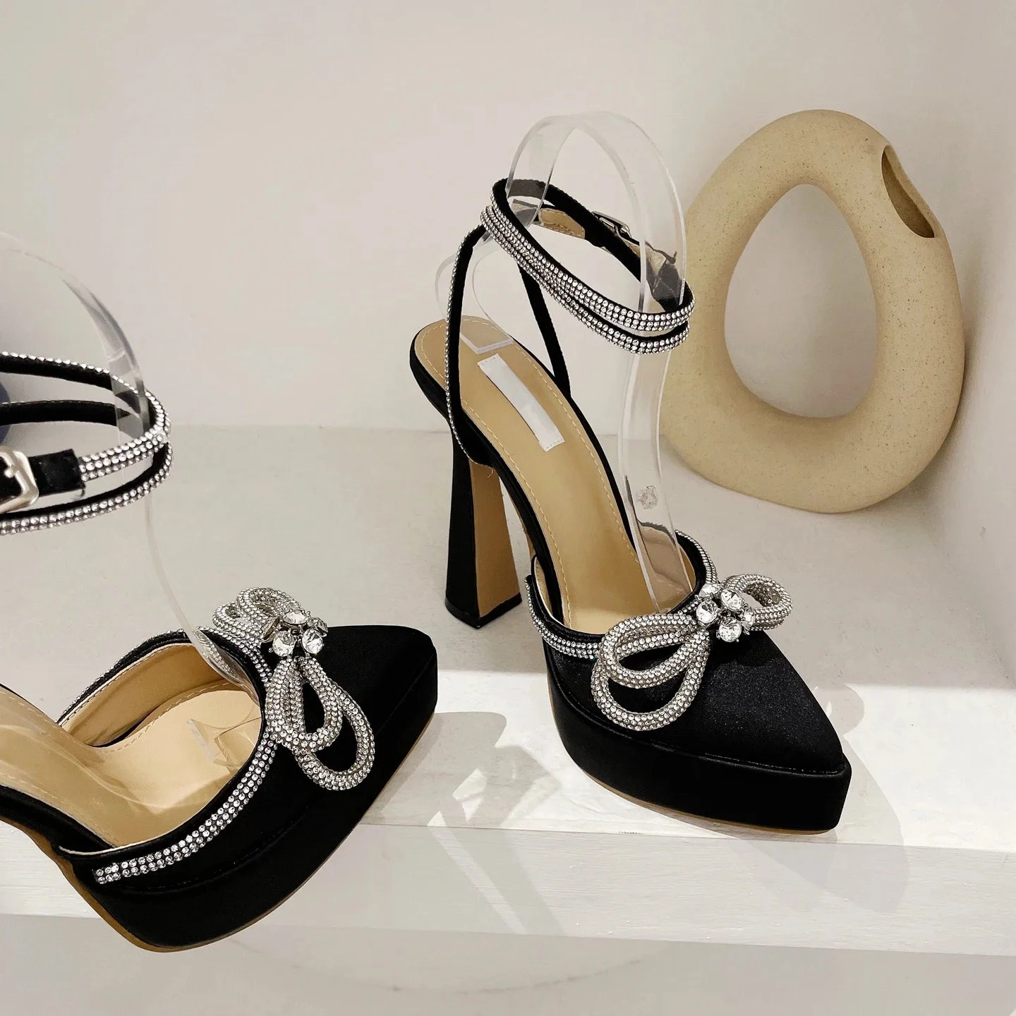 Bowknot Party Pumps Pointed Toe Platform Heel Shoes High Heel Lamp