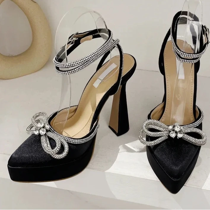 Bowknot Party Pumps Pointed Toe Platform Heel Shoes High Heels Men