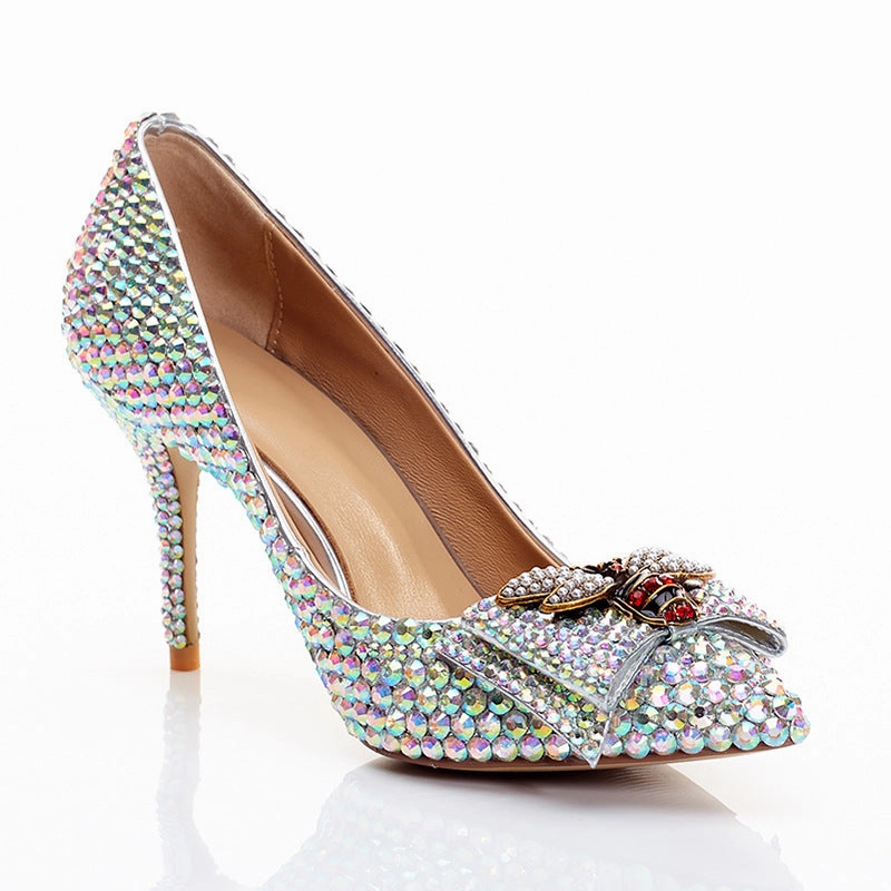 Bowknot Princess Rhinestone High Heels Stiletto Pumps Wearing High Heels