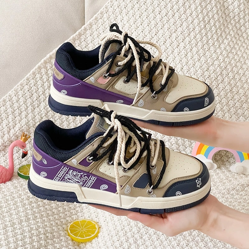 Brand Lace Up Fashion Sneakers Women Zapatillas Mujer Light Flat Shoes Couple Outdoor Running Shoes For Women Vulcanized Shoes Flat Feet Shoes For Walking