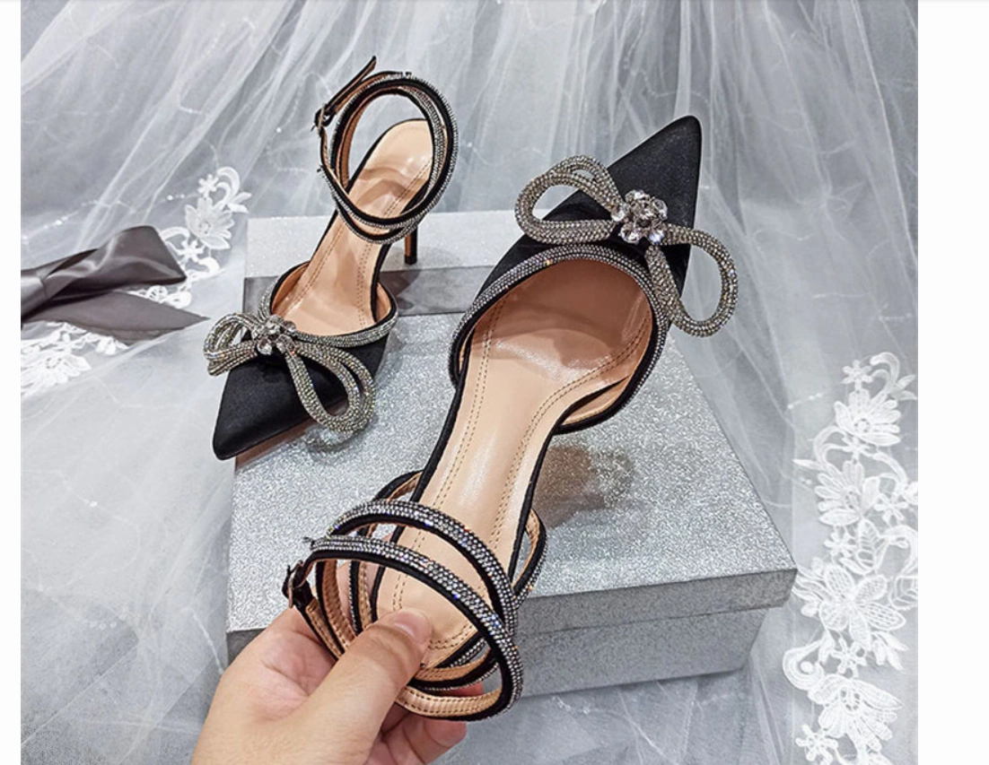 Fringe High Heels Braquarelly Black- Silver lining Sleek midnight Stacked Heel, Shoes-25 days shipping