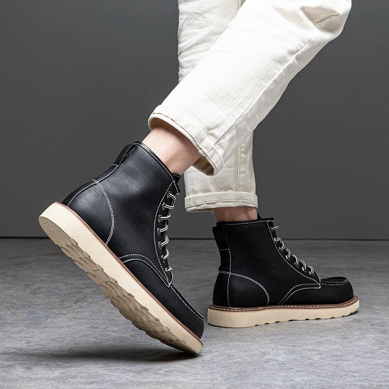 Brave Shoes Mens Boots Motorcycle Casual Boots For Men Waterproof Chukka Boots Mens Fur Heeled Boots