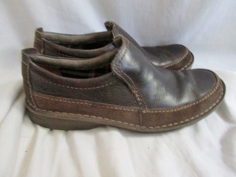 Mens CLARKS MOC 02131 SEELEY STEP Leather Slip on Walking Shoe 11 BROWN Tan Work Boots