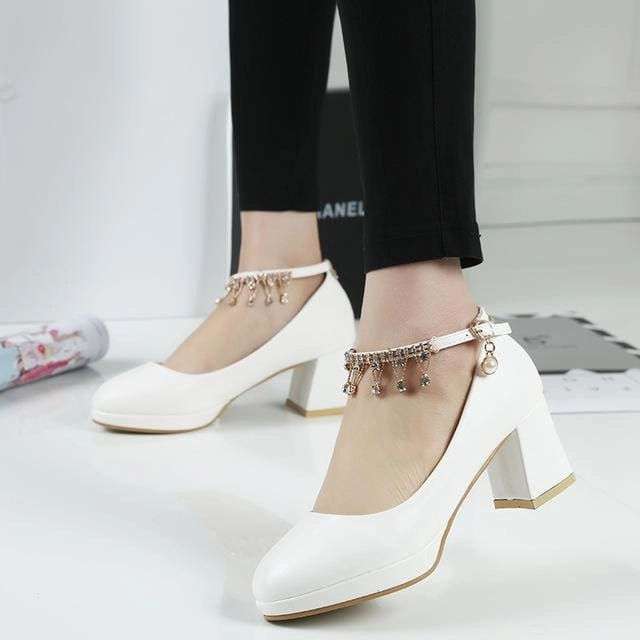 High Heel Top Sneakers Bridal Shoes Super High Heels String Bead Ankle Strap