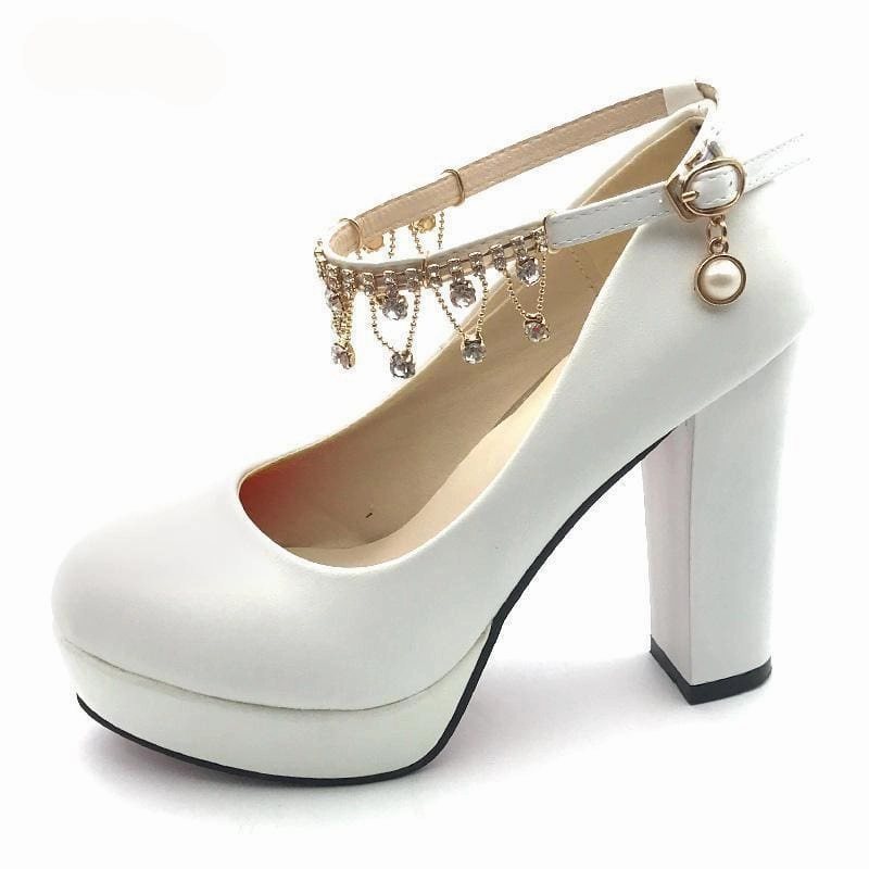 Bridal Shoes Super High Heels String Bead Ankle Strap High Heels Gold