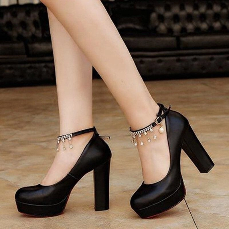 Hella Heels Thigh Bridal Shoes Super High Heels String Bead Ankle Strap