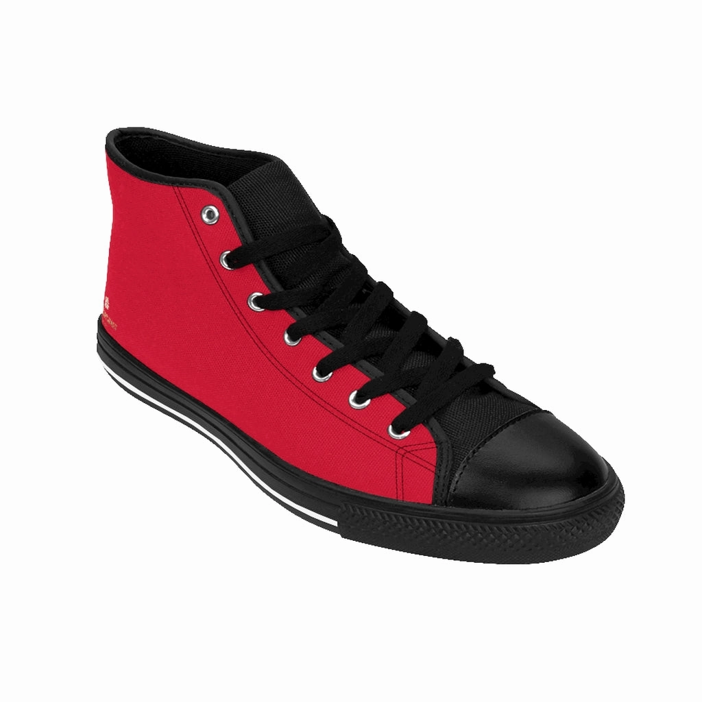 Thursday Boots Review Bright Red Men's High-top Sneakers, Solid Color Minimalist Designer Tennis Running Shoes