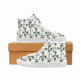 Women's Atomic White Polka Print Canvas High Top Shoes Vintage Style Shoes
