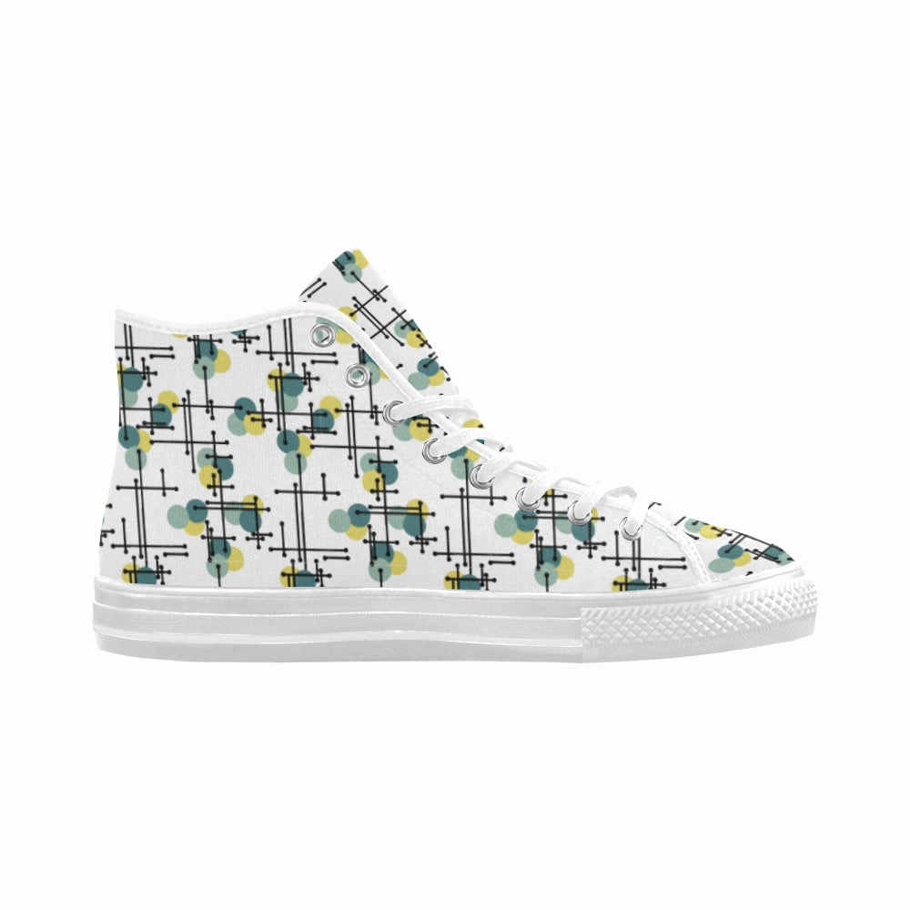High Heel Shoe Centerpieces Women's Atomic White Polka Print Canvas High Top Shoes
