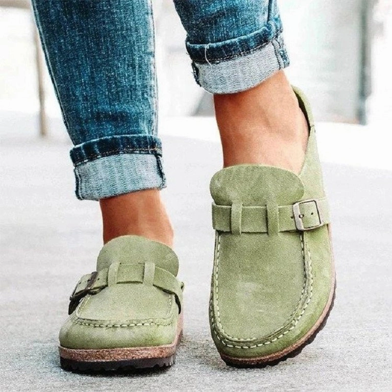 British Style Belt Buckle Flat Casual Shoes for Women Flat Surface Shoes