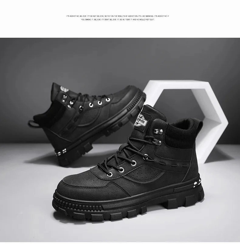 British Style Retro Trendy Workwear Thick-soled Non-slip Wear-resistant High-top Martin Boots Composite Toe Cowgirl Boots