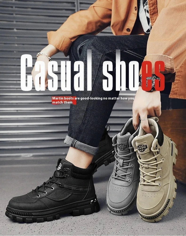 Fur Dress Boots British Style Retro Trendy Workwear Thick-soled Non-slip Wear-resistant High-top Martin Boots