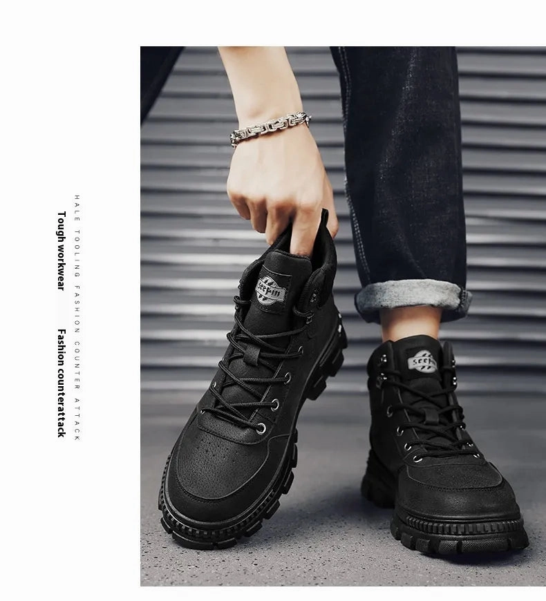 British Style Retro Trendy Workwear Thick-soled Non-slip Wear-resistant High-top Martin Boots Nathari Fold Over Boots