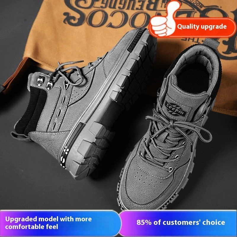 Chukka Boots In Suede British Style Retro Trendy Workwear Thick-soled Non-slip Wear-resistant High-top Martin Boots