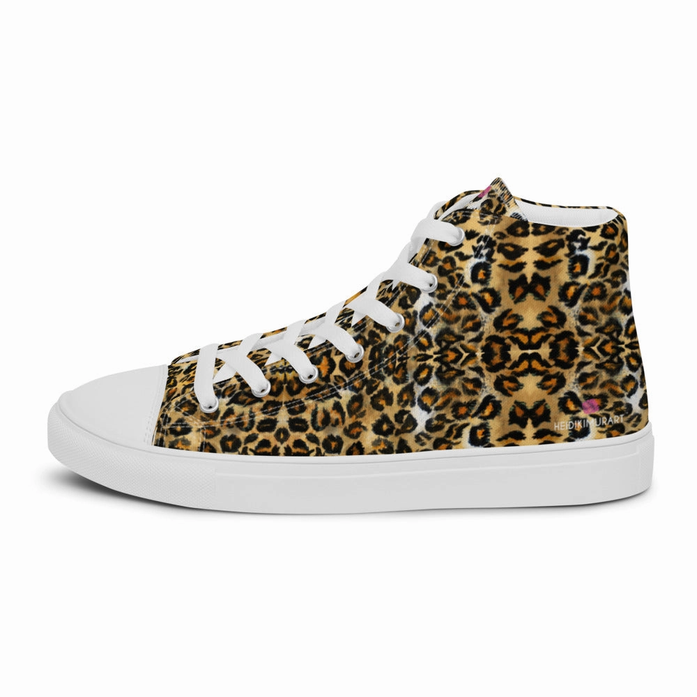 Brown Leopard Men's High Top, Leopard Animal Print Mens High Top Canvas Sneaker Shoes (US Size: 5-13) Wide Shaft Western Boots