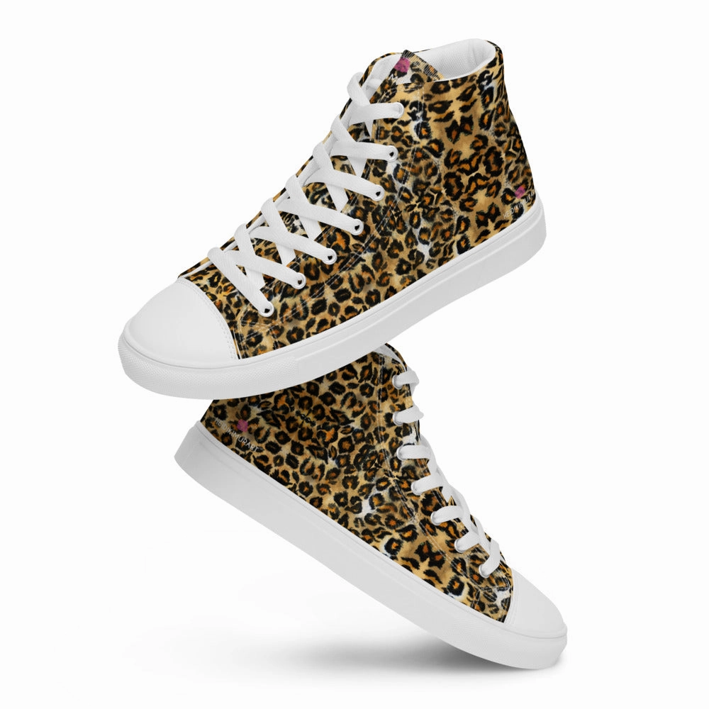 Brown Leopard Men's High Top, Leopard Animal Print Mens High Top Canvas Sneaker Shoes (US Size: 5-13) Circle G Cowgirl Boots
