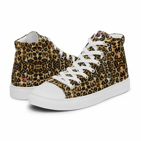Brown Leopard Men's High Top, Leopard Animal Print Mens High Top Canvas Sneaker Shoes (US Size: 5-13) Sand In My Boots