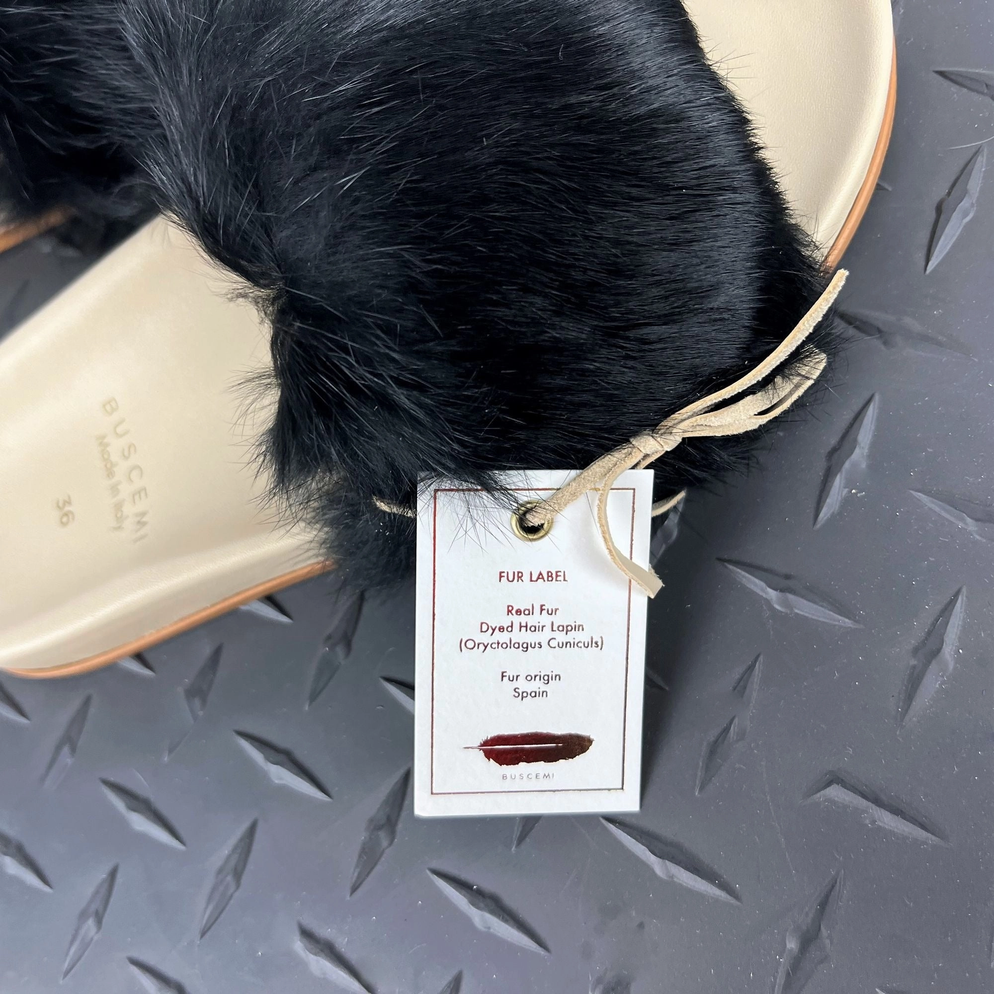 Buscemi Women's Slide Fur Clot Black Leather Slippers Slide Light