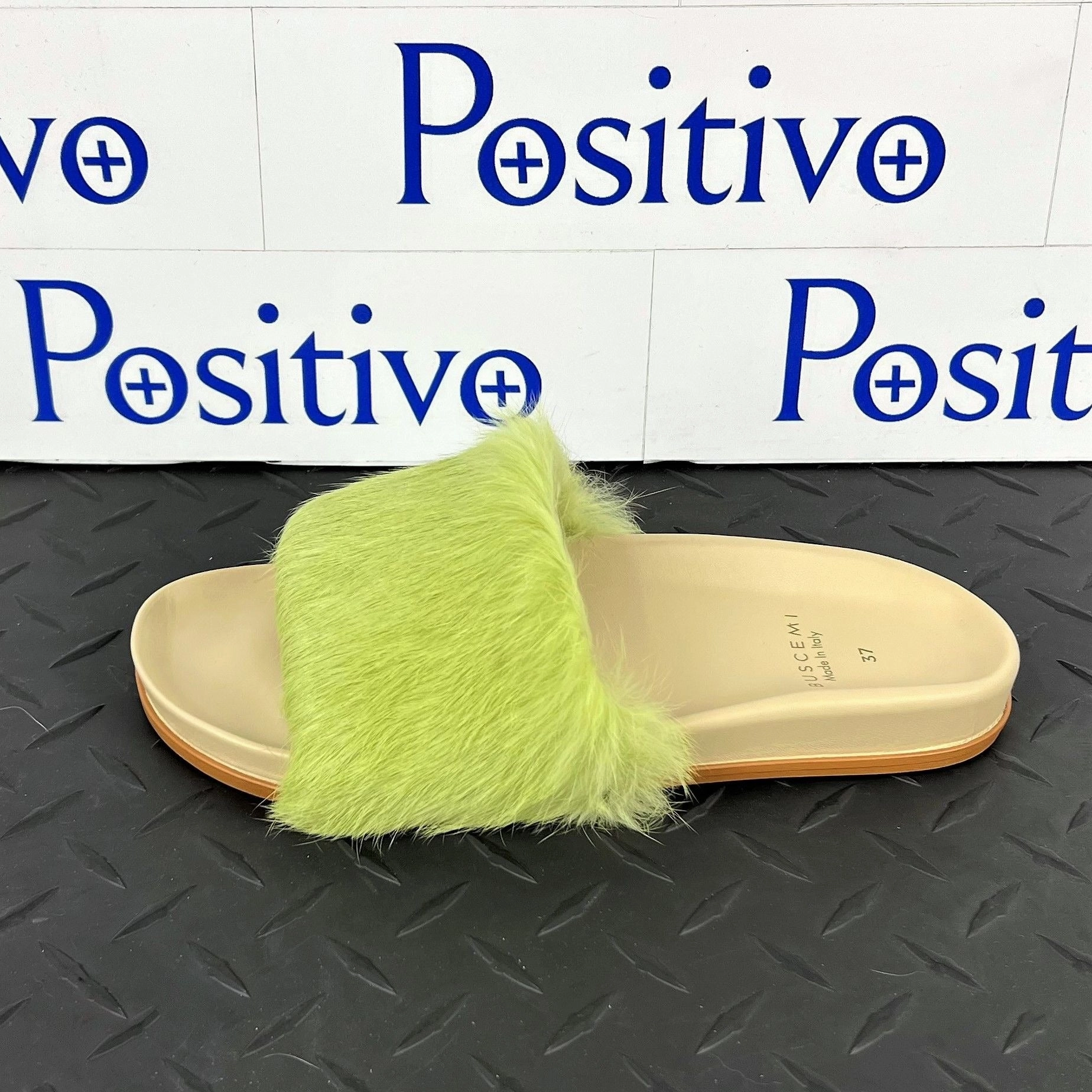 Plantar Fasciitis Support Slippers Buscemi Women's Slide Fur Clot Green Leather Slippers