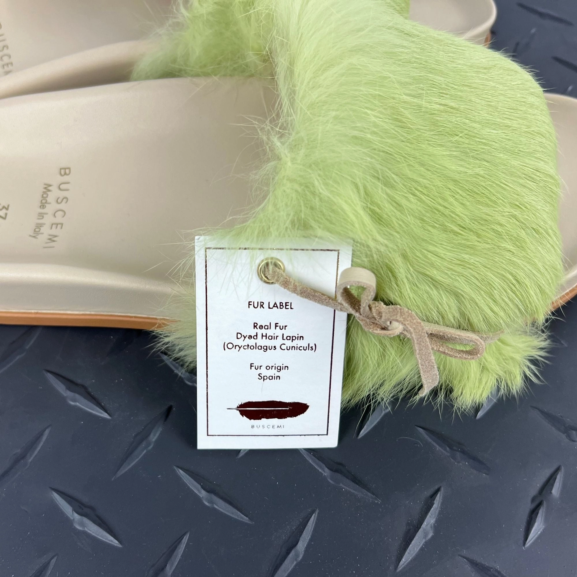 Gg Slippers Buscemi Women's Slide Fur Clot Green Leather Slippers