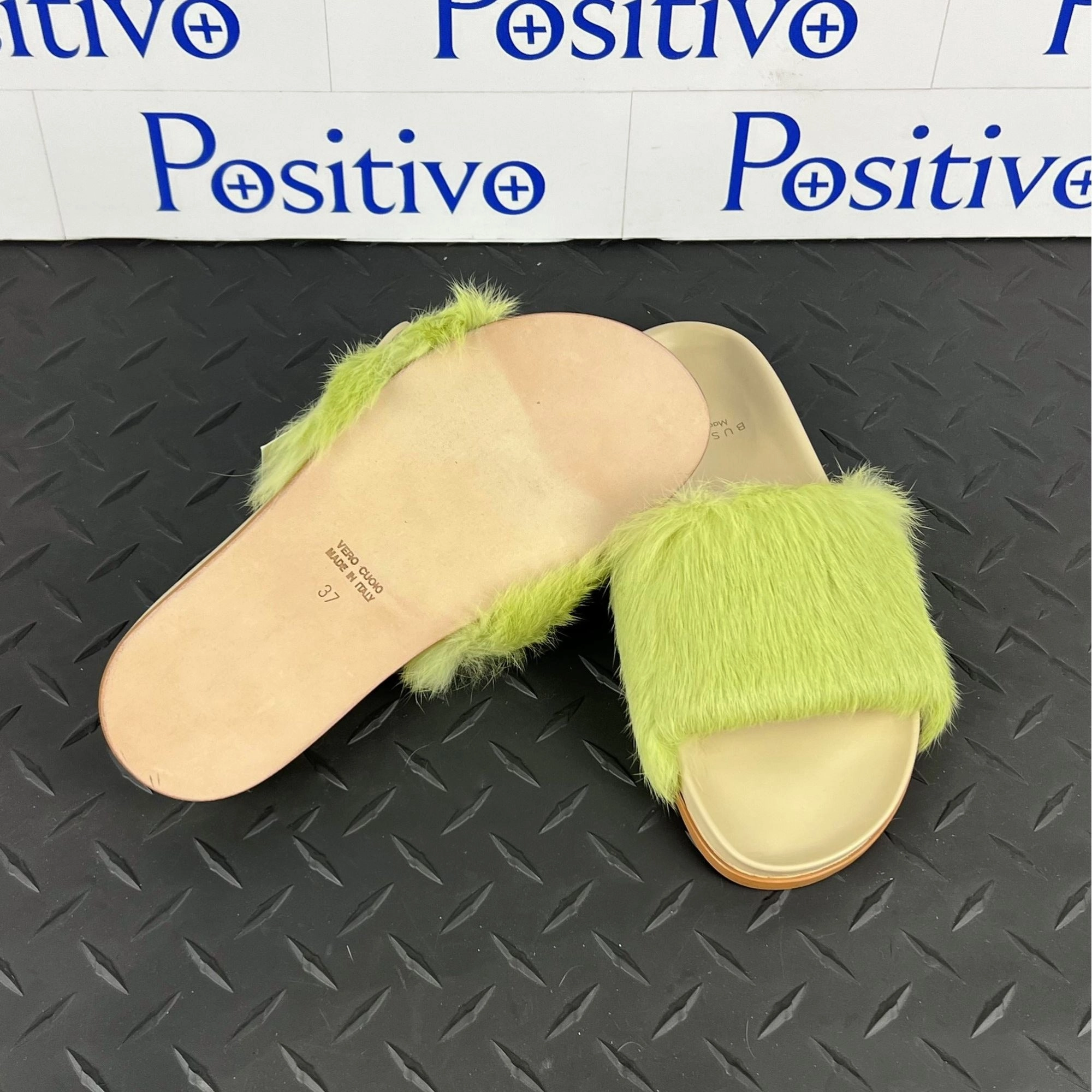 Rooster Slippers Buscemi Women's Slide Fur Clot Green Leather Slippers