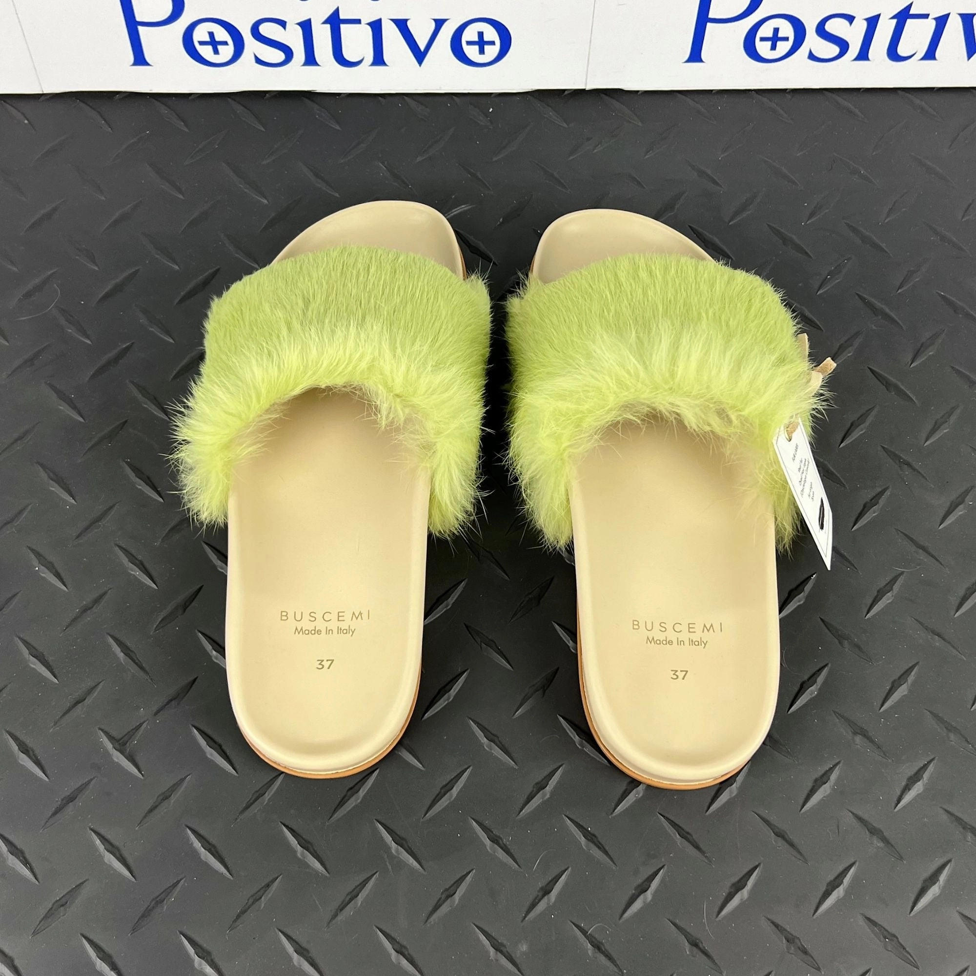 Slippers Size 5 Buscemi Women's Slide Fur Clot Green Leather Slippers