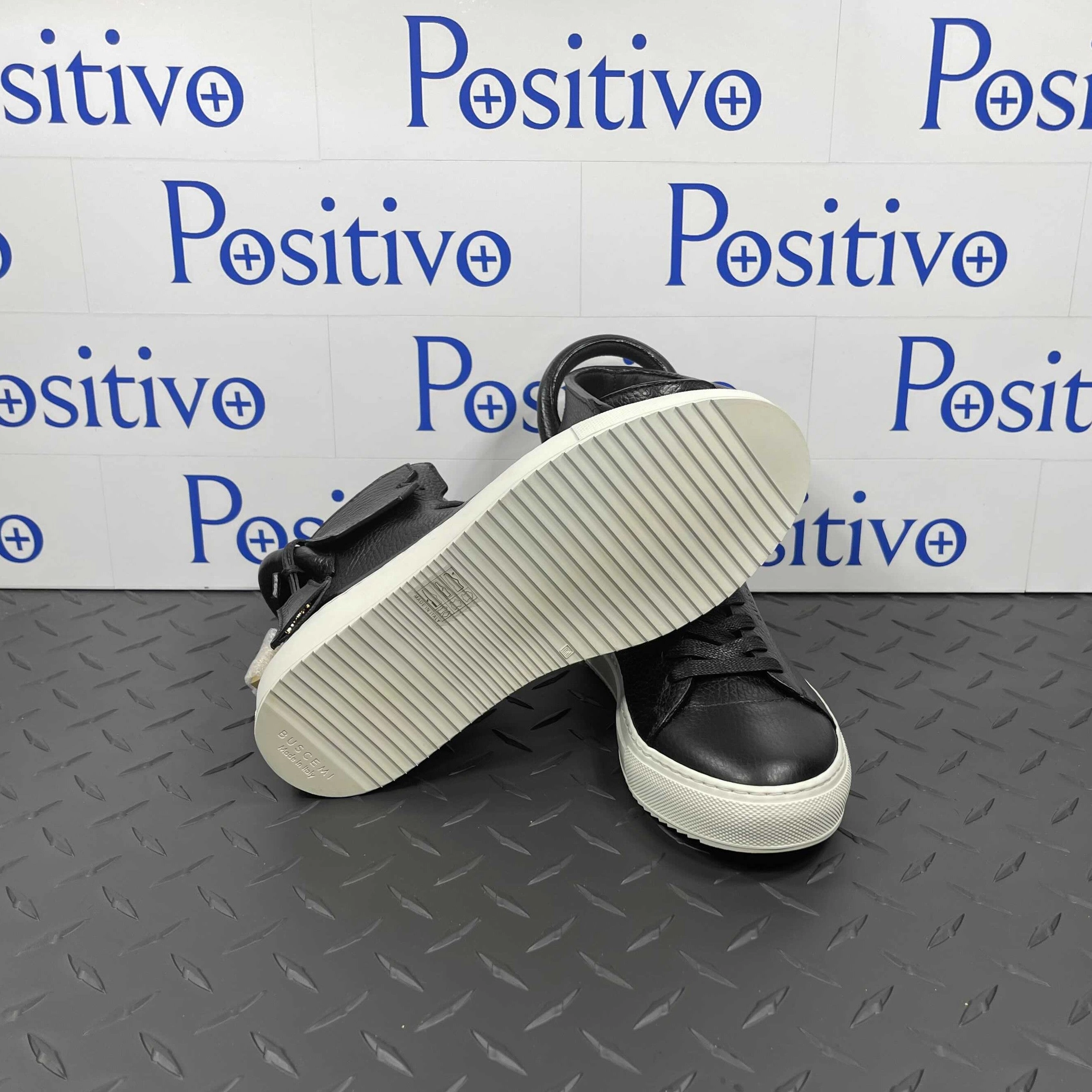 Buscemi Womens 125MM Black/White Leather High Top Sneakers Kobe New Sneakers