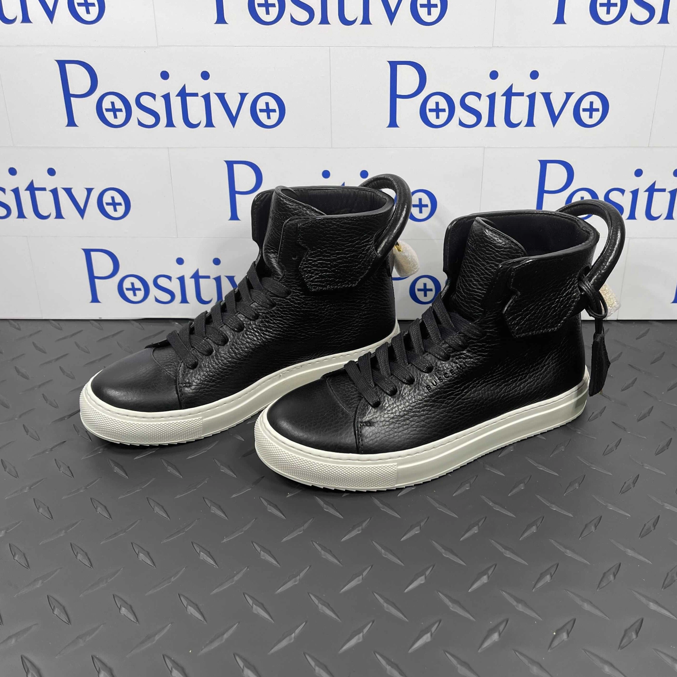 Buscemi Womens 125MM Black/White Leather High Top Sneakers Light Hiking Sneakers