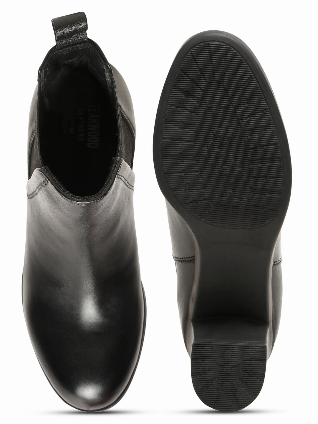 Dicks Boots Women's Black Solid Leather Mid - Ankle High Heeled Boots