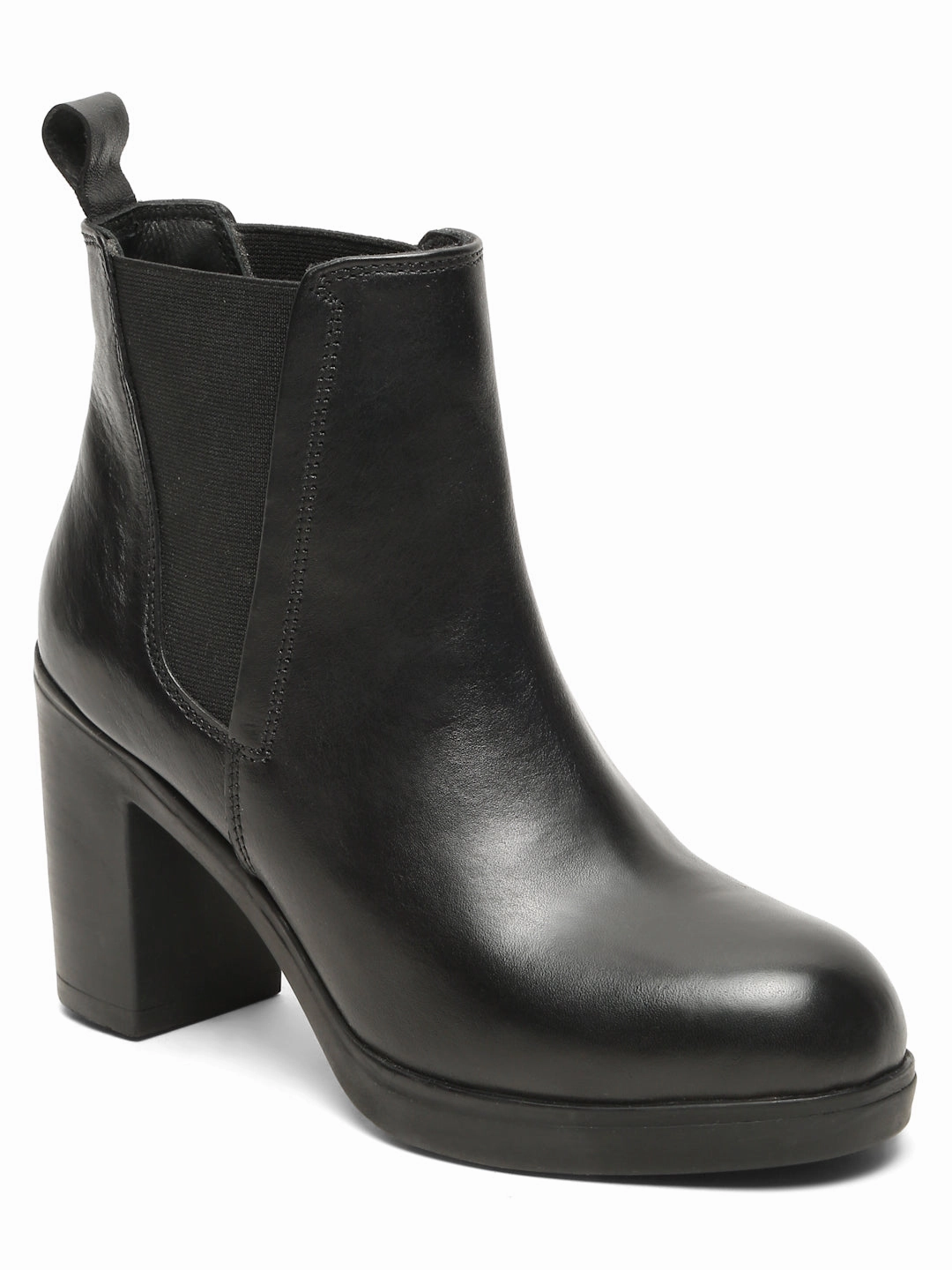 Women's Black Solid Leather Mid - Ankle High Heeled Boots Best Winter Boots For Extreme Cold