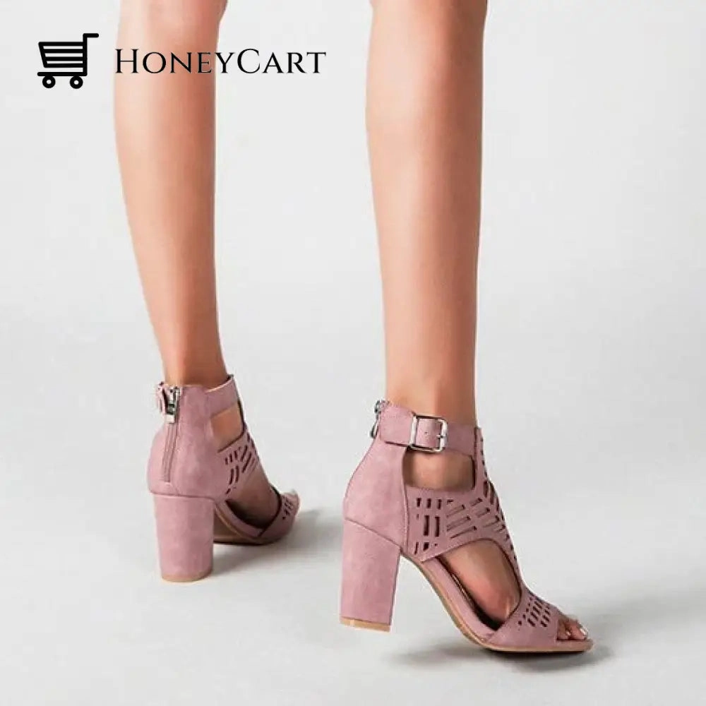 St Lucian Sandals Chunky Heel Sandals for Women Cut Out Peep Toe Zipper Block Heeled Sandals