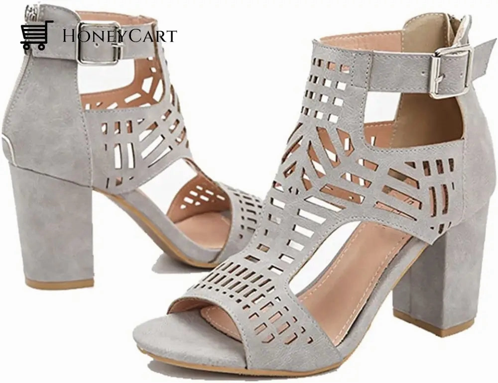 Sandals Dominican Republic Chunky Heel Sandals for Women Cut Out Peep Toe Zipper Block Heeled Sandals